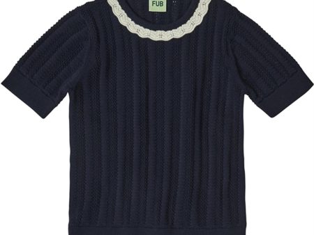 FUB Dark Navy Pointelle T-Shirt on Sale