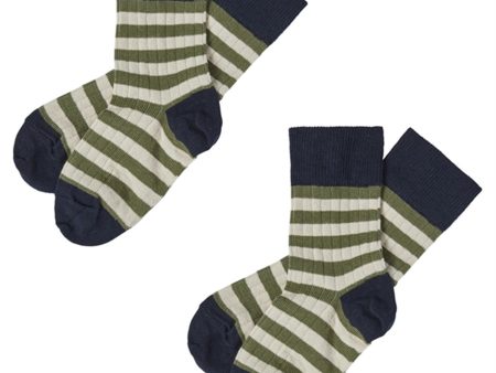 FUB Dark Navy Olive 2-pack Classic Striped Strumpor Fashion