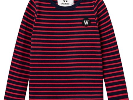 Wood Wood Navy Red Stripes Kim Tröja Online now