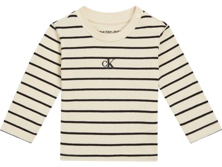 Calvin Klein Striped Ls T-Shirt Black  Vanilla Stripe For Discount